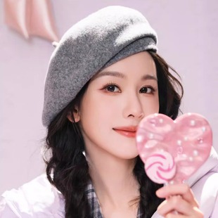 陈都灵同款 灰色毛呢贝雷帽子女秋冬显脸小蓓蕾帽气质复古画家帽新