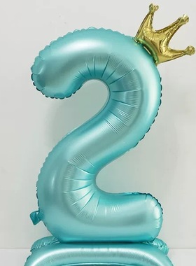 42寸底座蓝色数字气球拍照生日儿童女孩周岁大号铝膜场景装饰布置