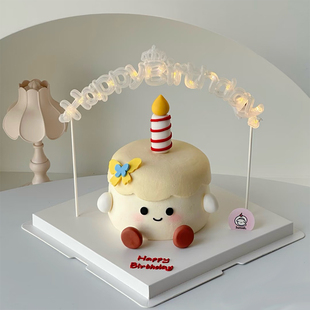 蛋糕装饰生日发光灯happybirthday发光字软胶卡通笑脸蛋糕装饰