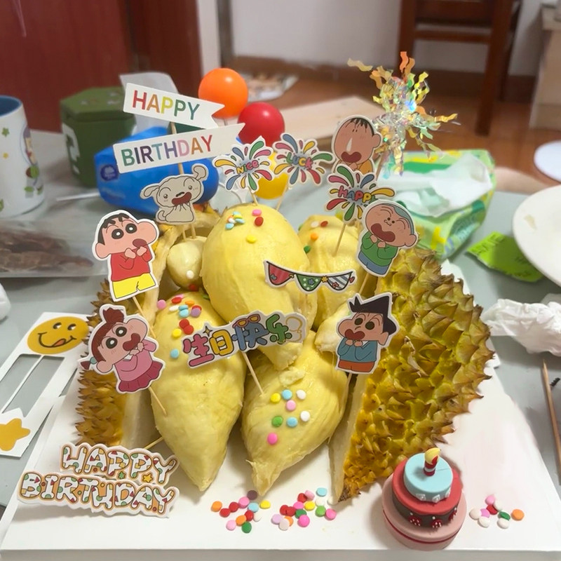 小新榴莲蛋糕蜡笔小新生日蛋糕diy材料包生日快乐插牌礼盒套装