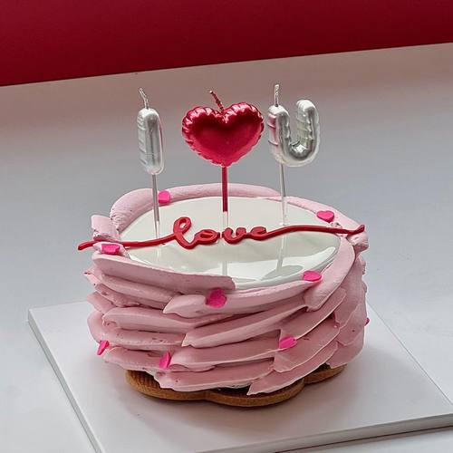 2025七夕情人节蛋糕装饰iloveyou爱心蜡烛插件情侣表白纪念日装扮
