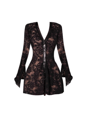 复古秋季新款蕾丝风V领连衣裙女法式小众轻奢黑色性感修身A字裙