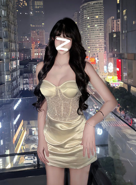 法式名媛风重工珠片吊带连衣裙女秋冬季新款轻奢性感千金风包臀裙