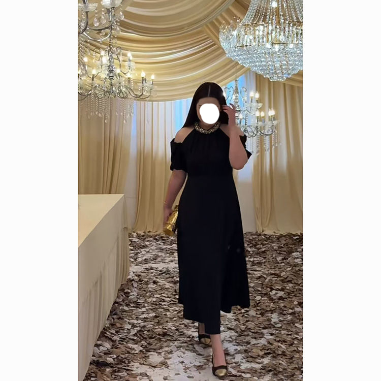 法式高级感减龄风露肩连衣裙夏季新款大码时髦洋气显瘦百搭长裙女