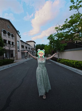 微胖mm法式度假风绿色晕染短袖连衣裙女夏新款荷叶边设计感长裙