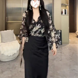 绝美性感时髦印花设计上衣褶皱半身裙两件套女夏季新款胖mm套装潮
