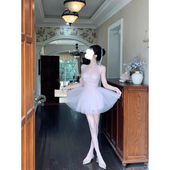 时尚 高级感纯欲风新款 挂脖网纱连衣裙微胖收腰显瘦气质蓬蓬公主裙