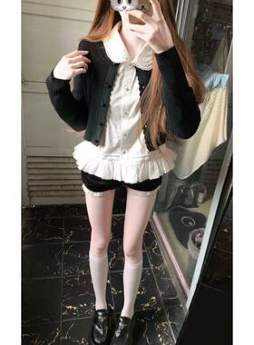 秋季新款白色设计娃娃领长袖衬衫开衫女法式小众清新显瘦上衣套装