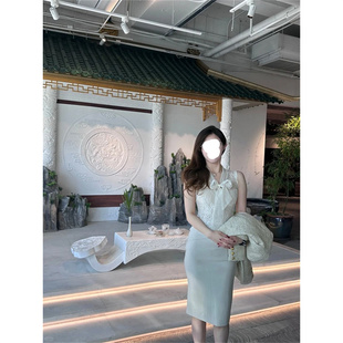 微胖纯欲风蕾丝蝴蝶结套装 气质名媛风显瘦长裙两件套 女夏季 新款
