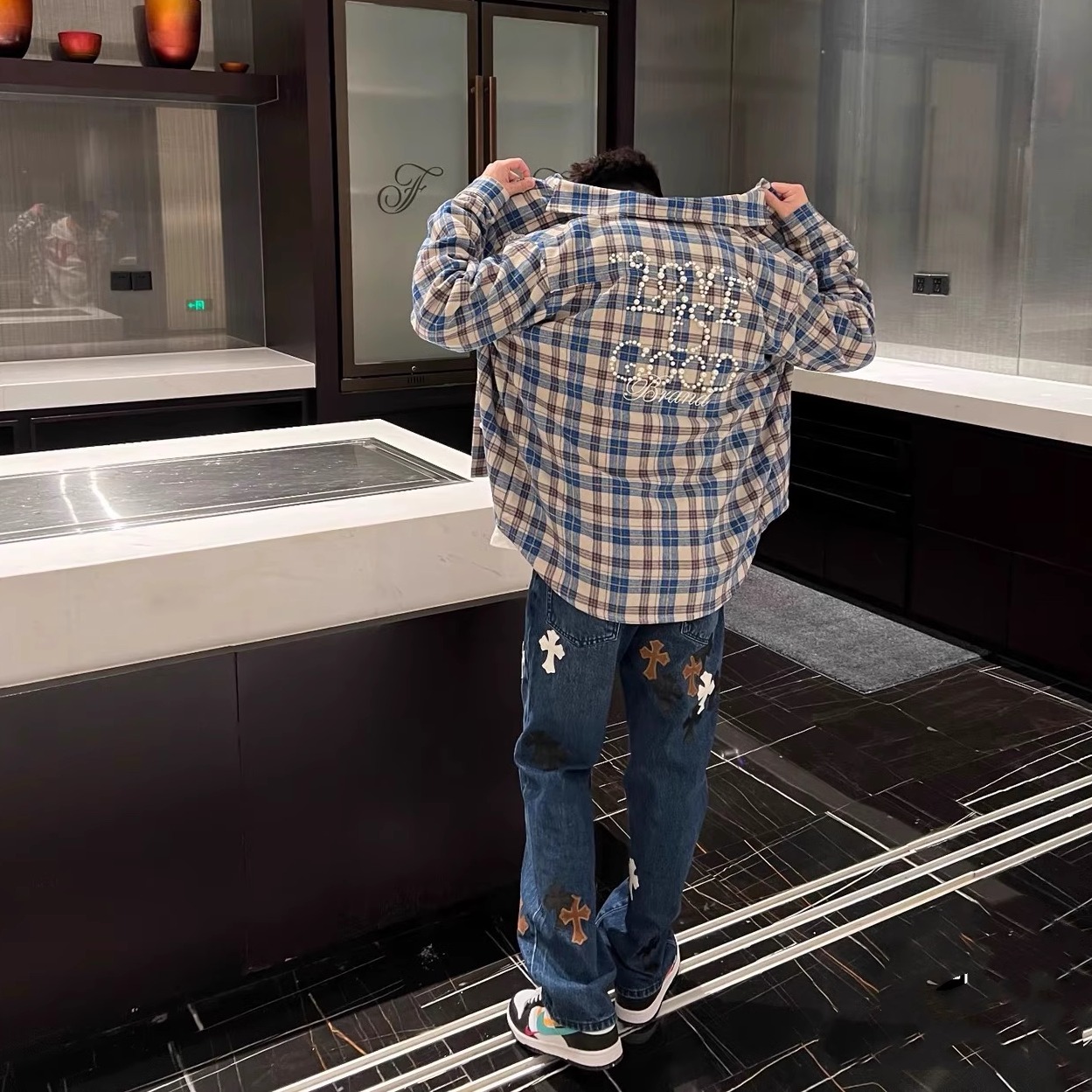 【官方正品】GOODBRAND 珍珠长袖格纹衬衫外套 情侣同款