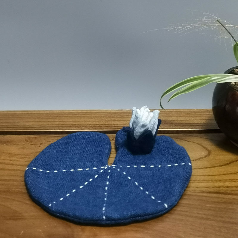蜡染草木植物蓝靛蓝染土布莲花杯垫壶垫盆垫茶道茶艺专用diy手工