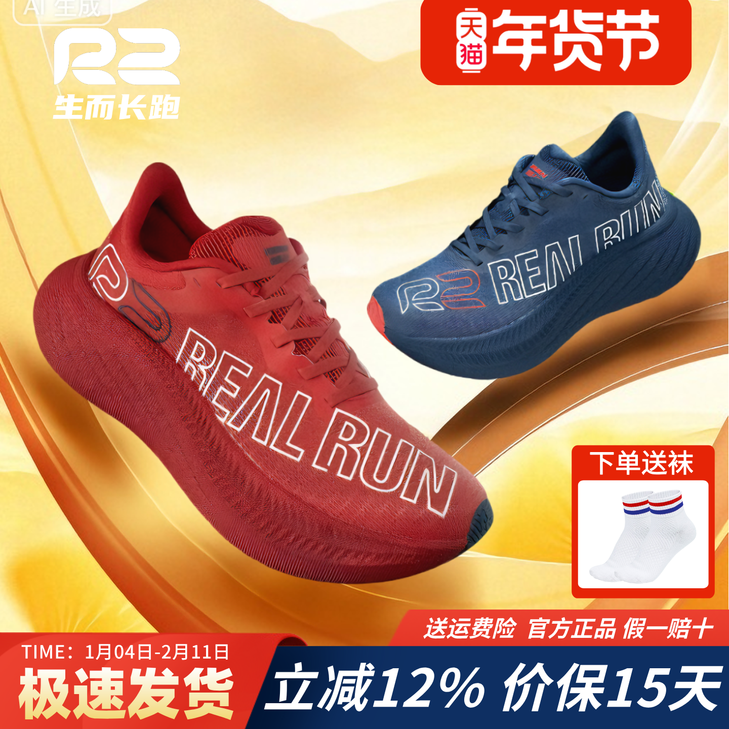 r2跑鞋官方旗舰店新款悠跑2.0专业马拉松跑步鞋男女款减震运动鞋