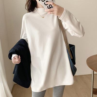 半高领打底衫女德绒秋冬配鲨裤上衣中长款内搭遮屁股白色长袖t恤