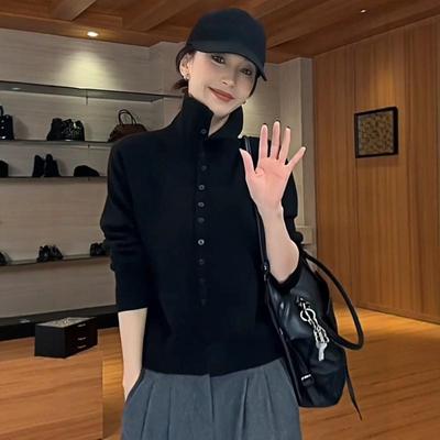 高级感黑色高领毛衣开衫外套春装女款2025年新款宽松针织上衣春秋
