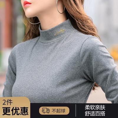 纯棉半高领打底衫女 秋冬新款内搭加厚保暖修身中领洋气t恤上衣潮