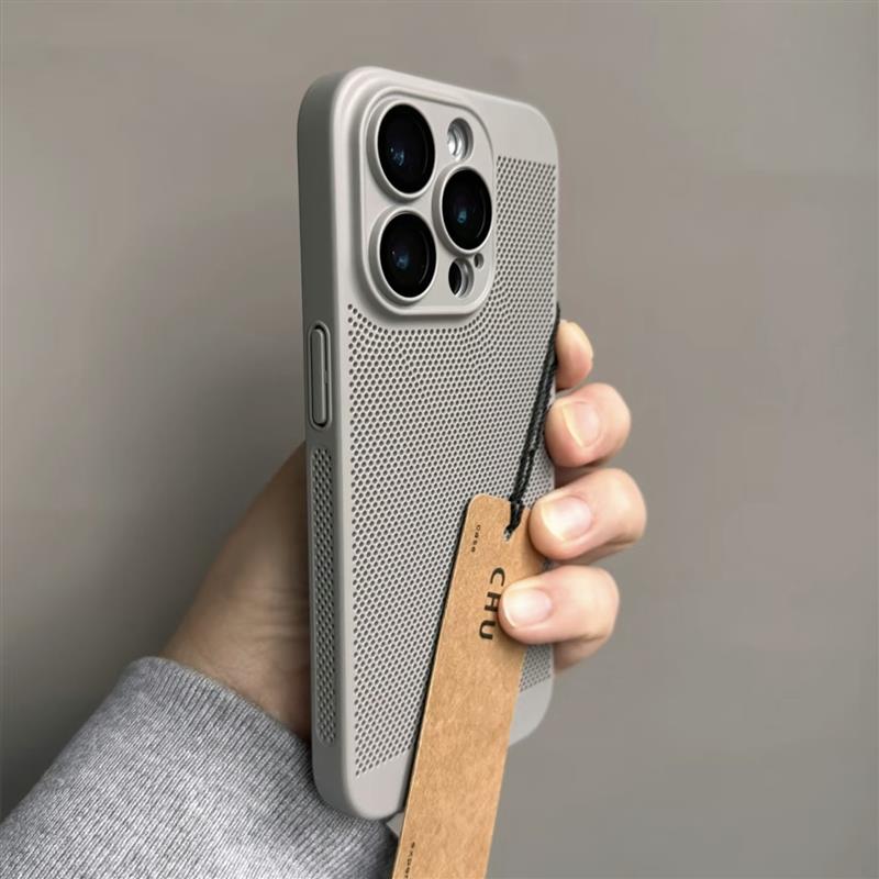 适用苹果14手机壳散热iphone15新款16promax超薄11pro透气12自带镜头膜x全包13磨砂xsmax男7女8plus夏天se3套