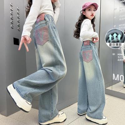 女童夏装牛仔裤2025新款中大儿童韩版洋气夏季薄款宽松直筒阔腿裤