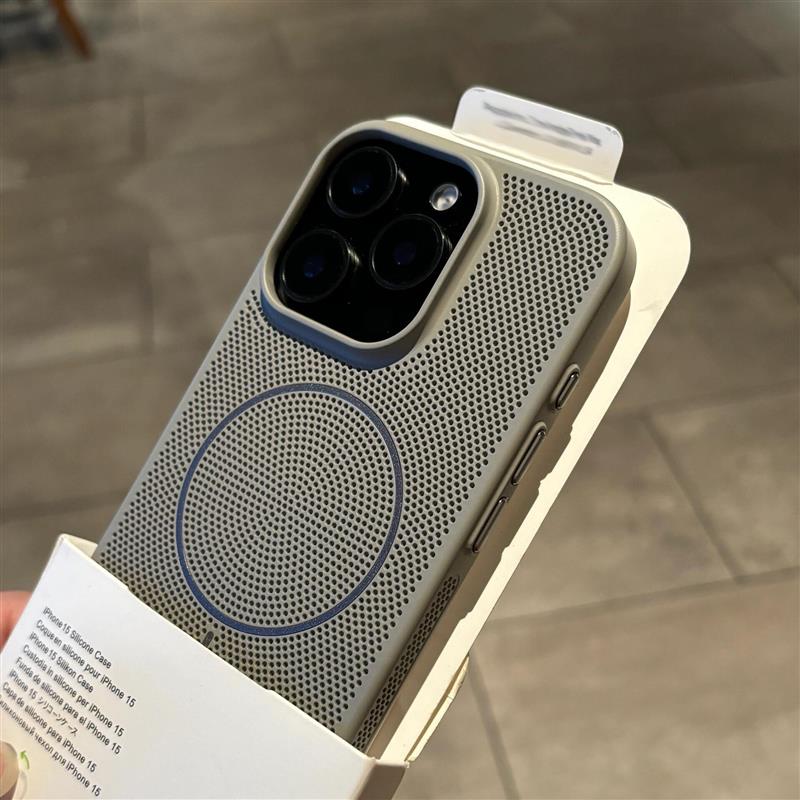 高级感小众散热蜂窝透气细圈磁吸适用苹果16Pro手机壳iphone15promax超薄14pro简约16plus全包13/2硬11夏天新