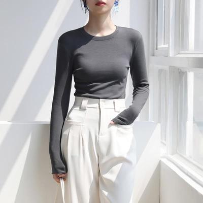 白色长袖t恤纯棉打底衫女秋冬圆领上衣内搭新款修身百搭黑色