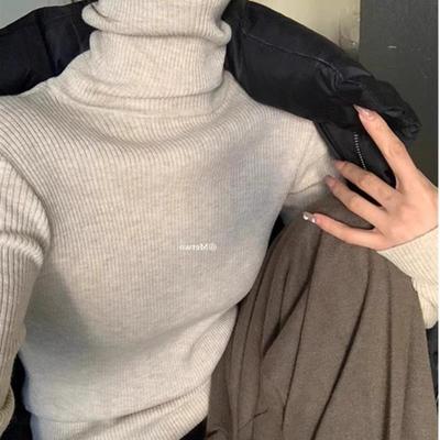 韩系高领软糯针织打底衫女秋冬高级感堆堆领毛衣内搭气质修身上衣