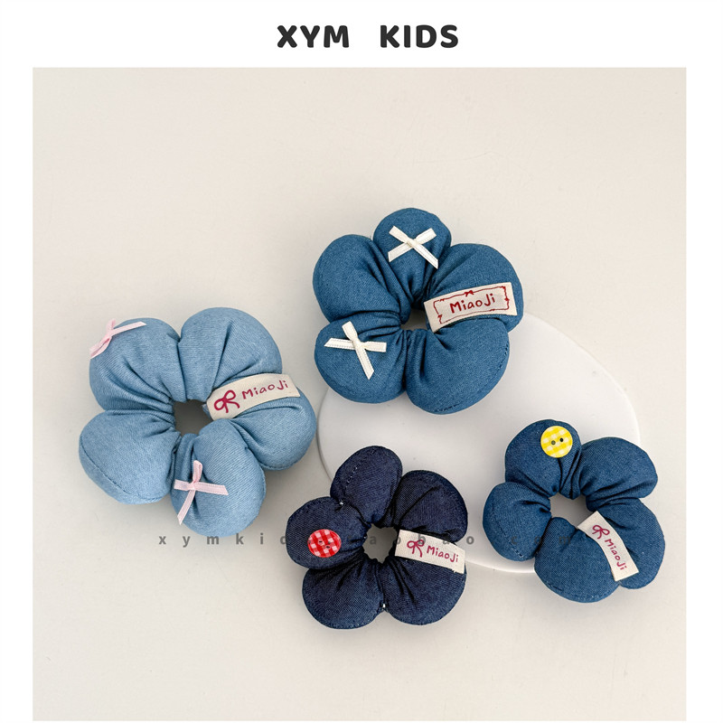 甜酷小孩姐~牛仔花瓣宝宝发圈女童丸子头神器儿童大肠圈马尾头绳