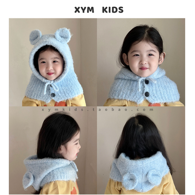 ins儿童小熊帽子围巾一体帽