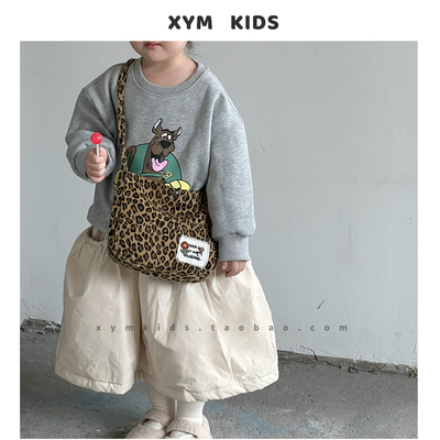 豹纹小花儿童斜挎包大容量