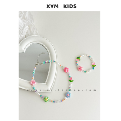 儿童项链手链套装郁金香彩色花朵