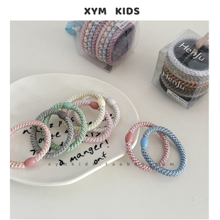 盒装彩色编织弹力一体式发圈儿童高马尾神器加厚加粗女童扎发头绳