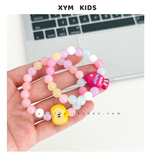 马卡龙色~儿童配饰卡通小鱼苹果弹力绳串珠手链女宝宝亚克力手串