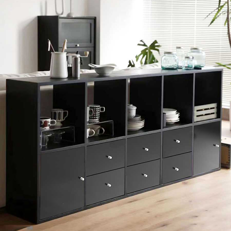 黑色简约抽屉收纳置物儿童书架带门格子矮柜家用落地组合电视柜