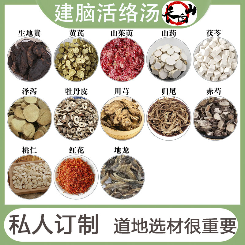 建脑活络汤原材料黄芪山药茯苓等长白山道地原材料脑部梗死
