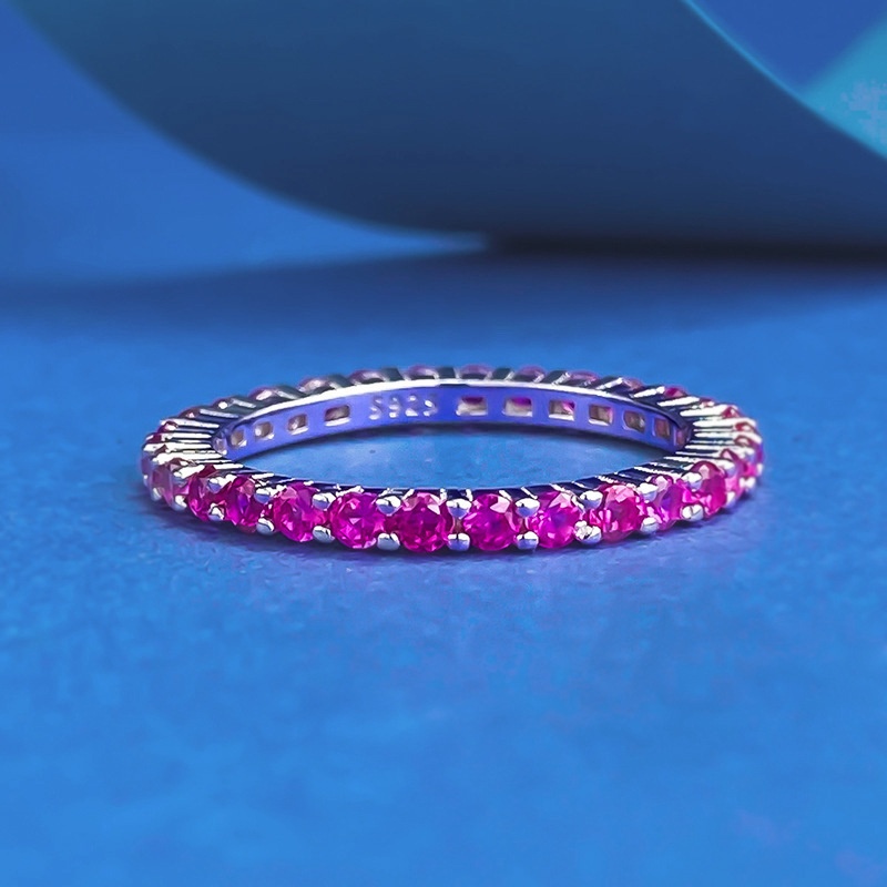 辉之翼珠宝春夏新款s925银红蓝绿细薄小众时尚个性戒指细排指