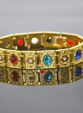 跨境热销皇冠磁石手链感男士防辐射抗疲劳健康手环镶宝石手镯