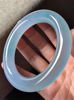 厂家冰种石英岩玉蓝水胖圆条手镯女款高冰天青冻海蓝宝玉镯子