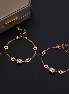 韩版简约钛钢手链女ins小众设计网红福字小蛮腰手链百搭气质手饰