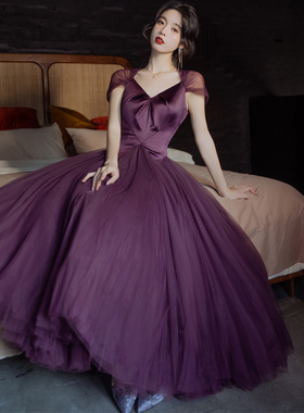 紫伊芙伯爵Dita同款重工梦幻紫色礼服l领证订婚纱裙轻婚纱蓬蓬裙