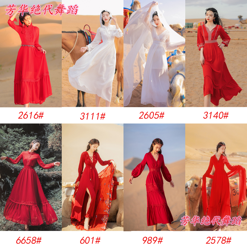 2022年雪纺棉麻大红色连衣裙飘逸