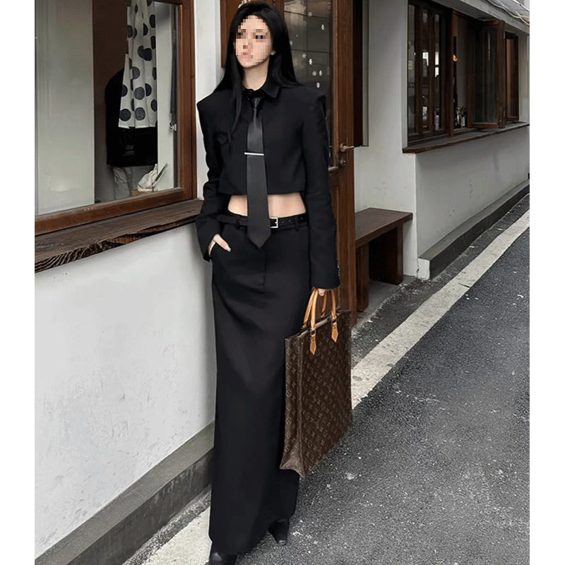 高冷御姐风西装连衣裙子春女装赫本港风感酷飒穿搭两件套装
