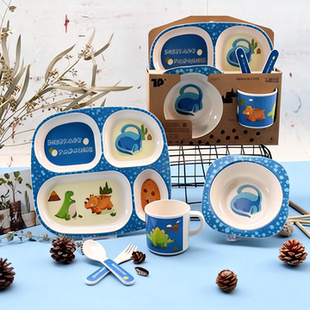 幼儿园密胺餐具整套创意卡通小孩吃饭碗分格餐盘杯勺儿童套装送礼