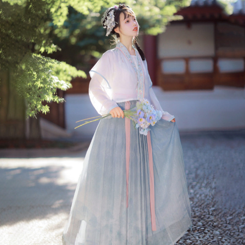 原创竹香汉元素汉服女飘逸仙气中国风套装对襟齐腰襦裙6392