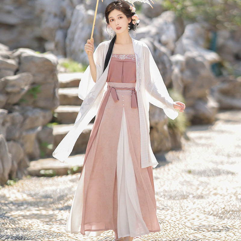 原创设计粉黛中国风改良汉元素宋制汉服女套装8621