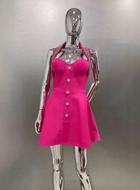 【订货款】新款重工钉珠钉钻气质优雅挂脖设计感连衣裙68788