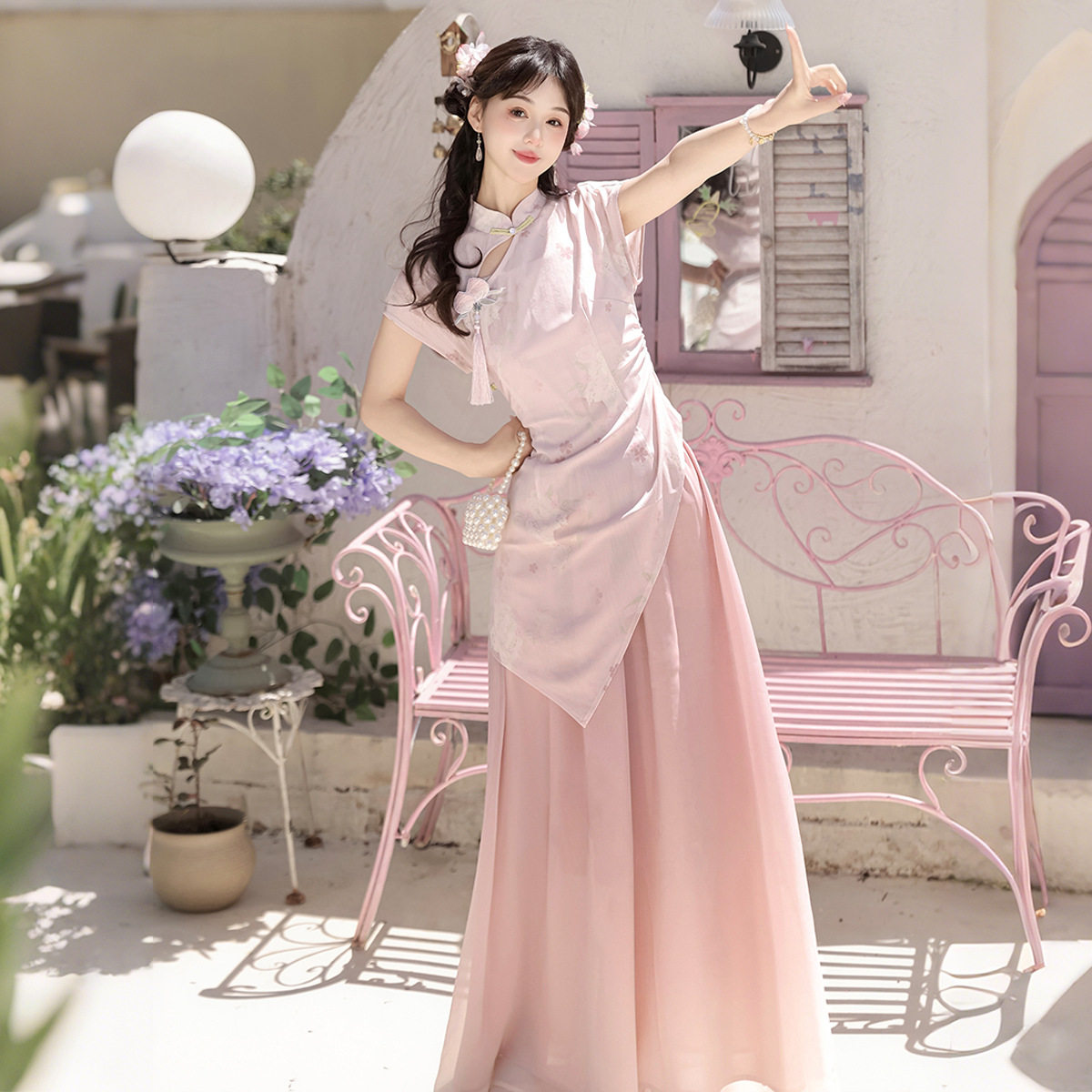 倚梦阁原创夏日桃桃汉服女国风汉元素新中式上衣吊带裤子套装X345,女装/女士精品,汉服套装,淘宝优惠券,粉丝福利购,淘宝优惠卷