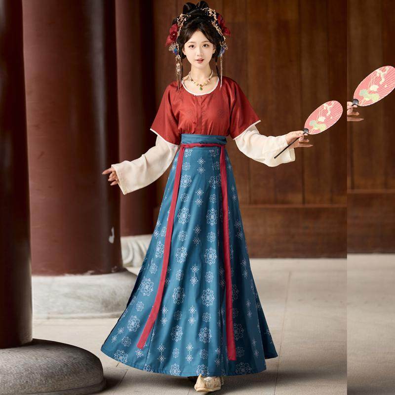 瑶圃宴新款原创唐制汉服印花坦领唐褙子春夏圆领衫齐腰破裙日常款,女装/女士精品,汉服套装,淘宝优惠券,粉丝福利购,淘宝优惠卷