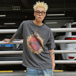 宽松美式 复古 Vintage Commas 男街头体恤衫 新款 Tee 原创做旧夏季