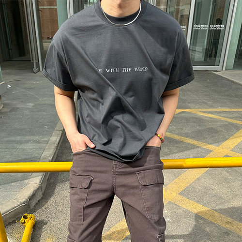 Commas 顺风顺水 复古水洗做旧宽松美式T恤国潮男女情侣街头短袖