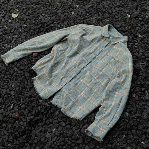 法兰绒格子衬衫长袖COMMAS流苏