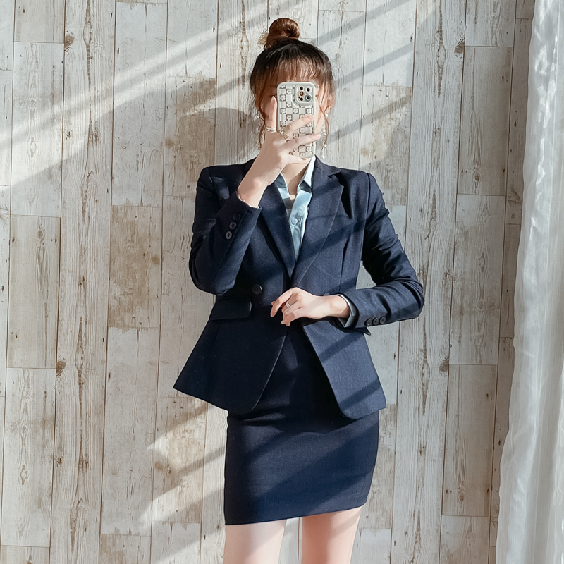 蓝色西装外套女高级感售楼部职业套装秋冬OL正装酒店前台2022新款