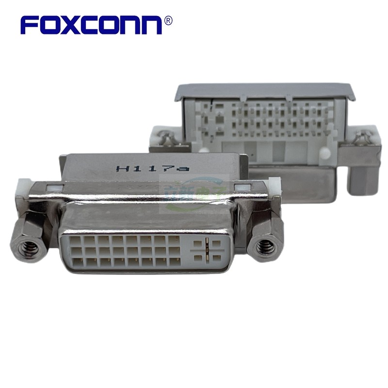 富士康QH11121-DA55-4F DVI24+5P高清插座十字口带屏蔽罩90度卧式